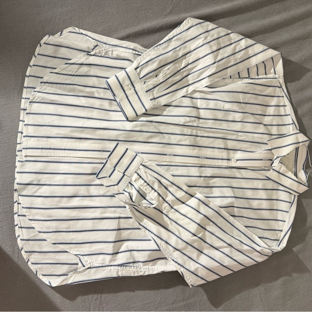 Striped White and Blue Button-Up Shirt